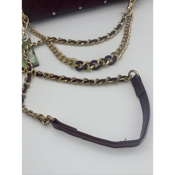 Badgley Mischka Vegan Leather Quilted Studded Crossbody Bag In Plum New - Picture 11 of 11